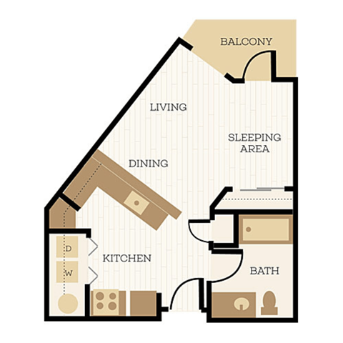 Floor plan for studio, 1 bath, 517 sqft